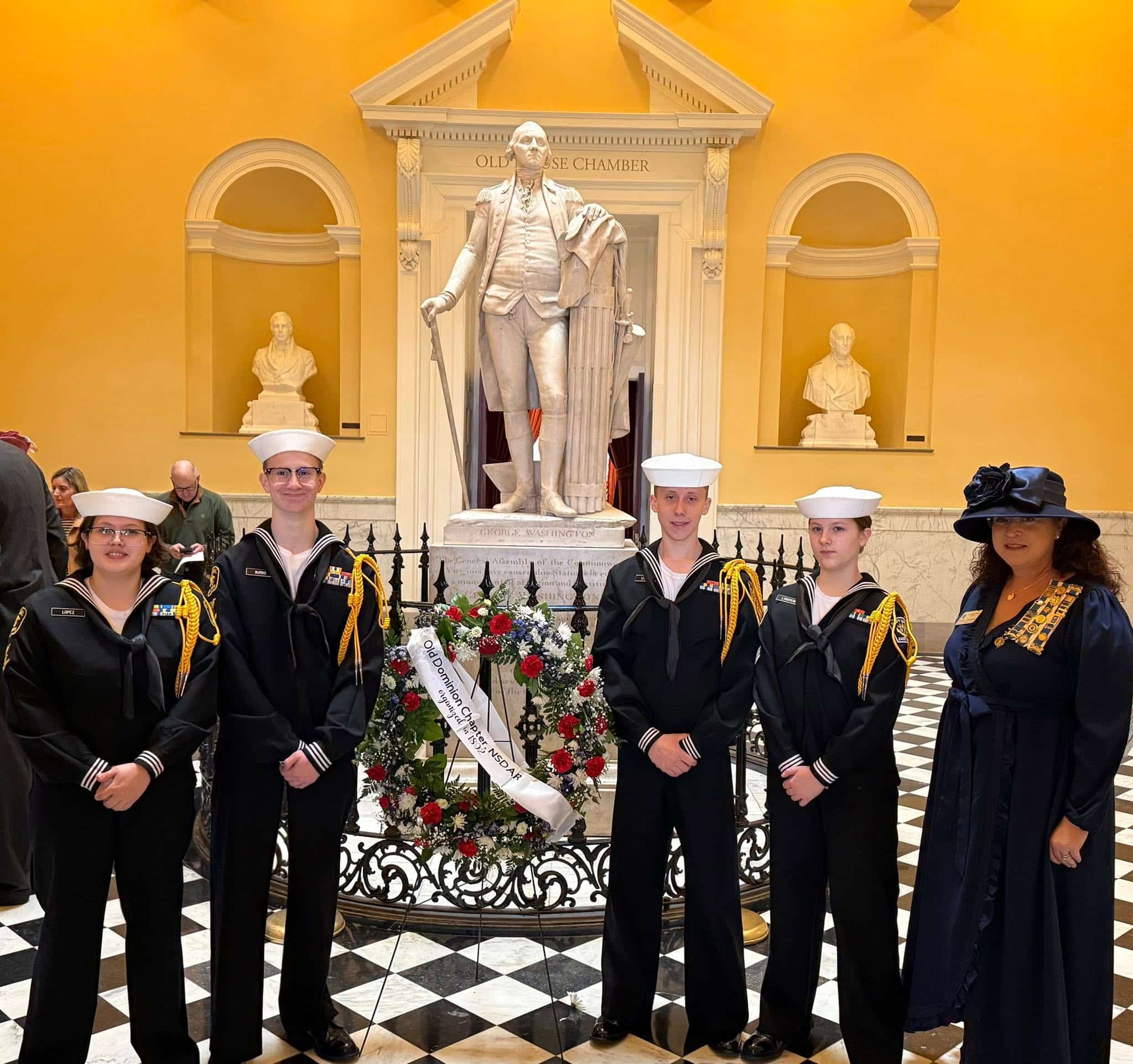 Cadets in dress blues at the Virginia State Capitol rotunda